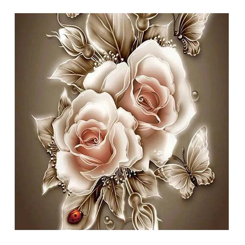 

Алмазная 5D картина «сделай сам», мозаика из страз с изображением розы, бабочки, Цветочная вышивка, Набор для творчества, круглая вышивка кре...