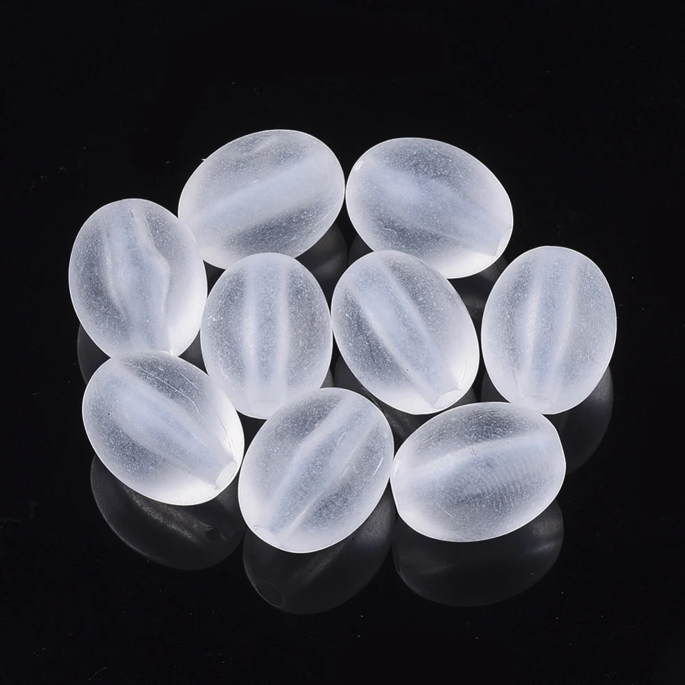 

50pc Transparent Acrylic Beads Frosted Oval WhiteSmoke 13.5x11mm Hole: 2mm