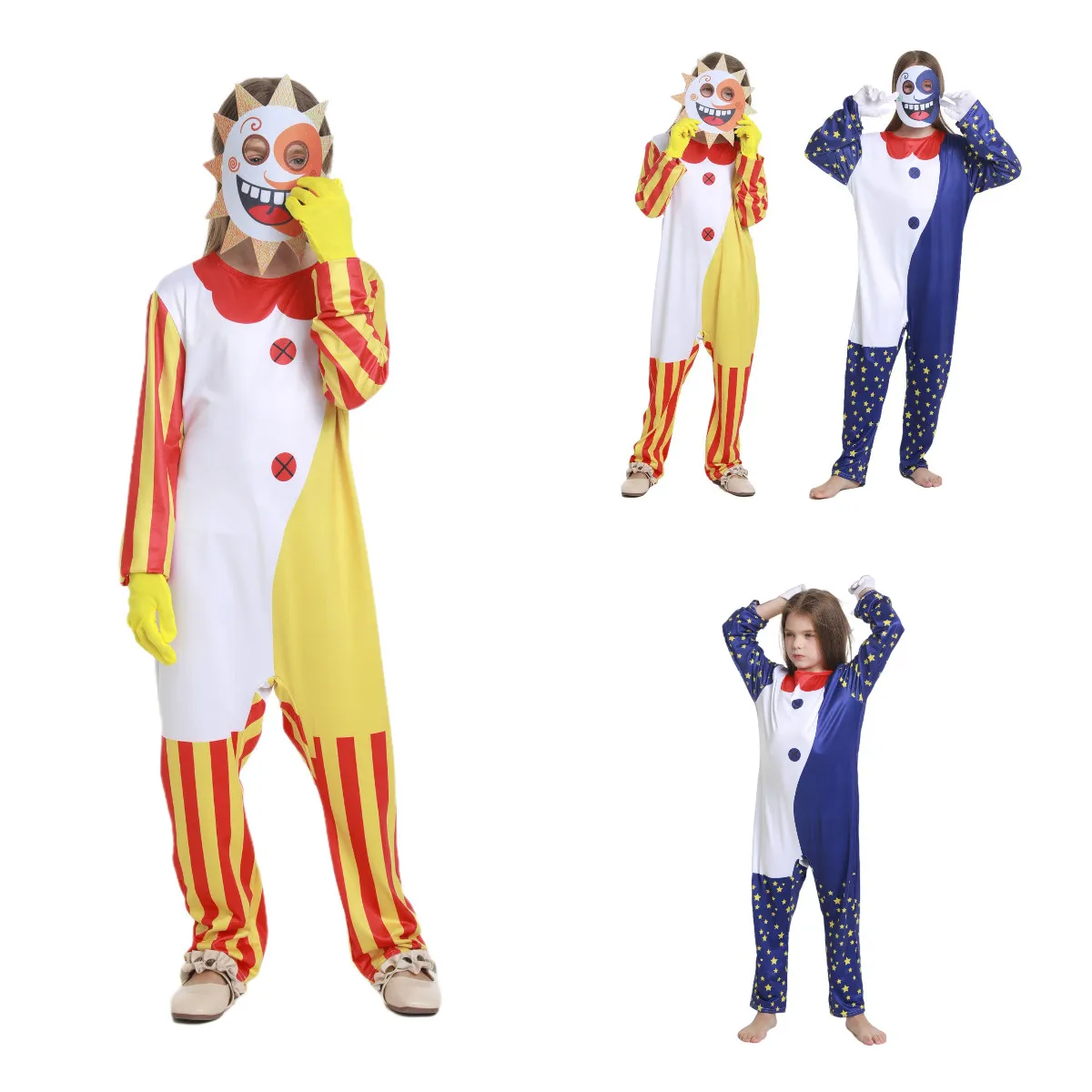 Kids Halloween Costumes Anime Sundrop FNAF Sun clown Freddie Cosplay Clothing Boys Girls Bodysuit mask Carnival Party Jumpsuit