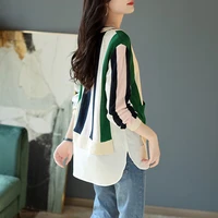 v neck stitched knitted cardigan womens 2022 spring new loose contrasting striped top regular casual striped