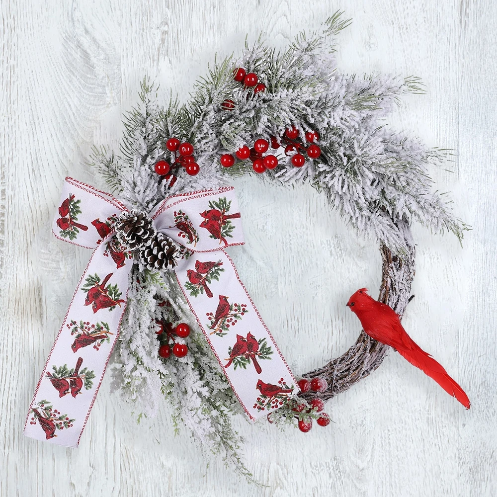 

Christmas Wreath for Front Door Pine Cones Red Cardinal Wreath Window Wall Door Decorations Christmas Garland Ornament Navidad