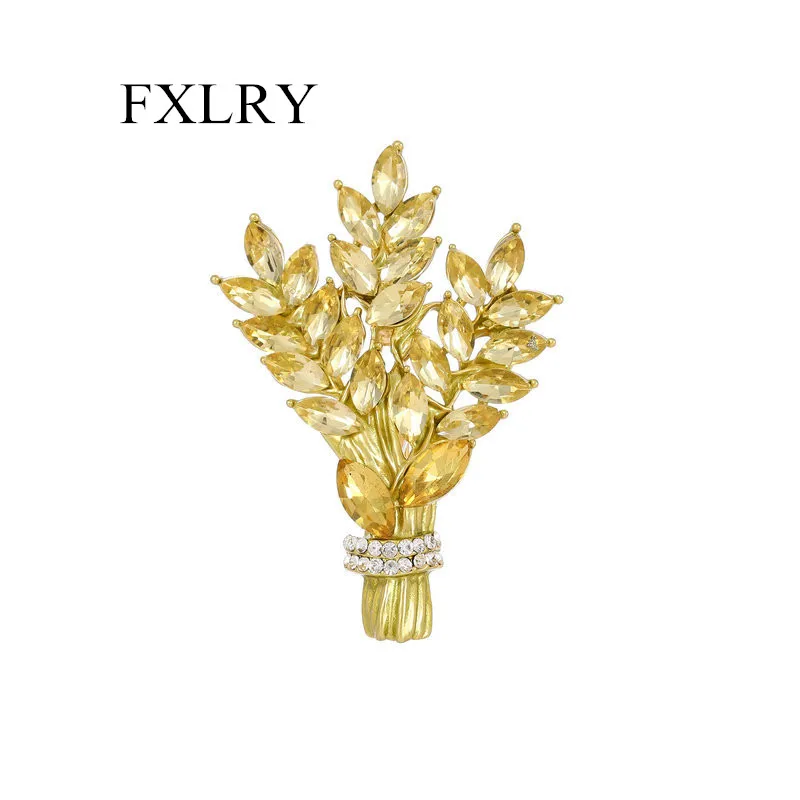 

FXLRY New Design Fashion Cubic Zircon Wheat Bouquet Brooch For Women Wedding Bridal Jewelry
