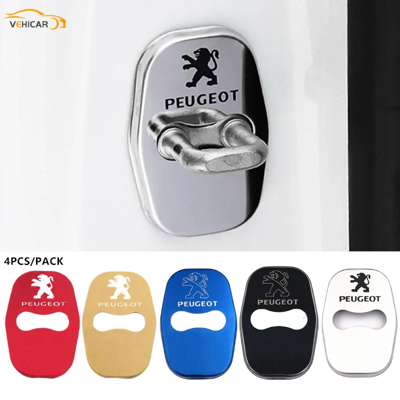

VEHICAR 4PCS Car Door Lock Cover For Peugeot 208 308 408 508 2008 3008 DS Door Lock Protective Cover DIY Peugeot Decoration