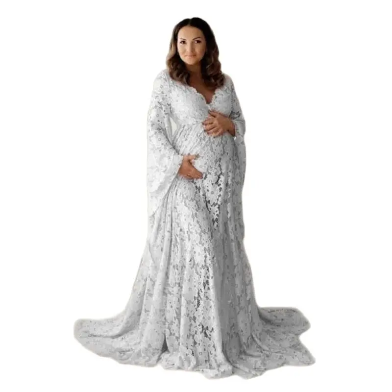 

Длинное свадебное платье для беременных женщин кружевное платье для будущей матери с Передней Вилкой сексуальное необычное платье для фотосессии для беременных летнее платье макси Одежда