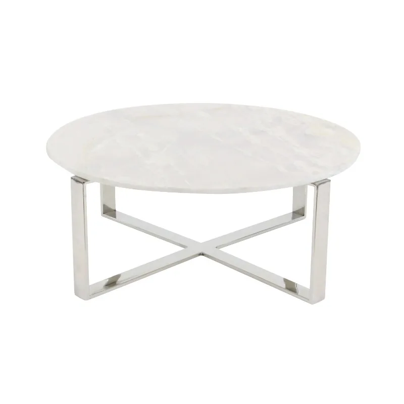 

DecMode 31" x 18" White Ceramic Coffee Table with Marble Top, 1-Piece