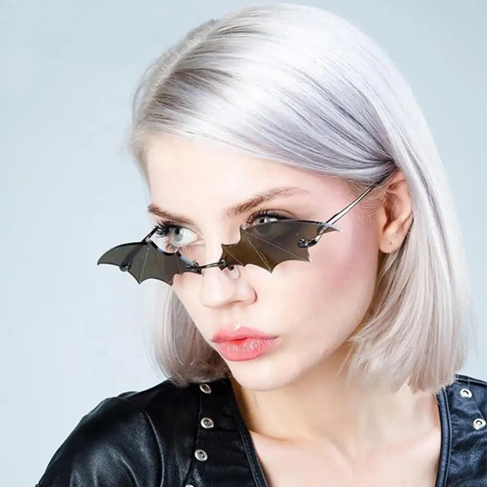 Купи 1PC Fashion Rimless Women Sunglasses Retro Bat Shape Sun Glasses UV400 Vintage Men Narrow Eyewear Party Glasses Oculos De Sol за 158 рублей в магазине AliExpress