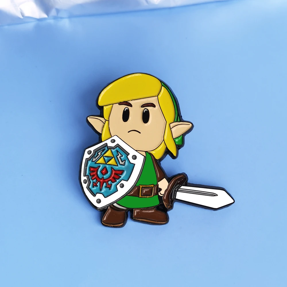 

The Legend of Zeldas Link Enamel Pins Cartoons Shield Warrior Brooches Action Adventure Game Fan Collectible Badge Jewelry Gifts