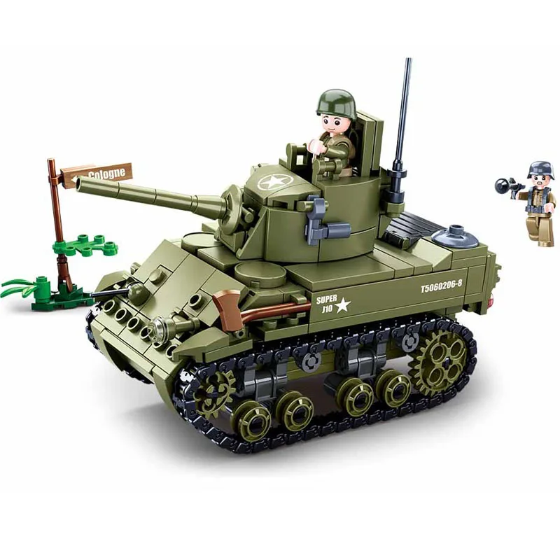 

Sluban Military WW2 Normandy Landing M5 Stuart Tank Building Blocks Army Weapon Educational Bricks Toys Gifts for Children