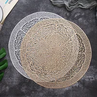 Round Hollow Bronzing Tableware Mats for Dining Tables Decoration PVC Coffee Coasters Non Slip  Insulated Kitchen Accessories