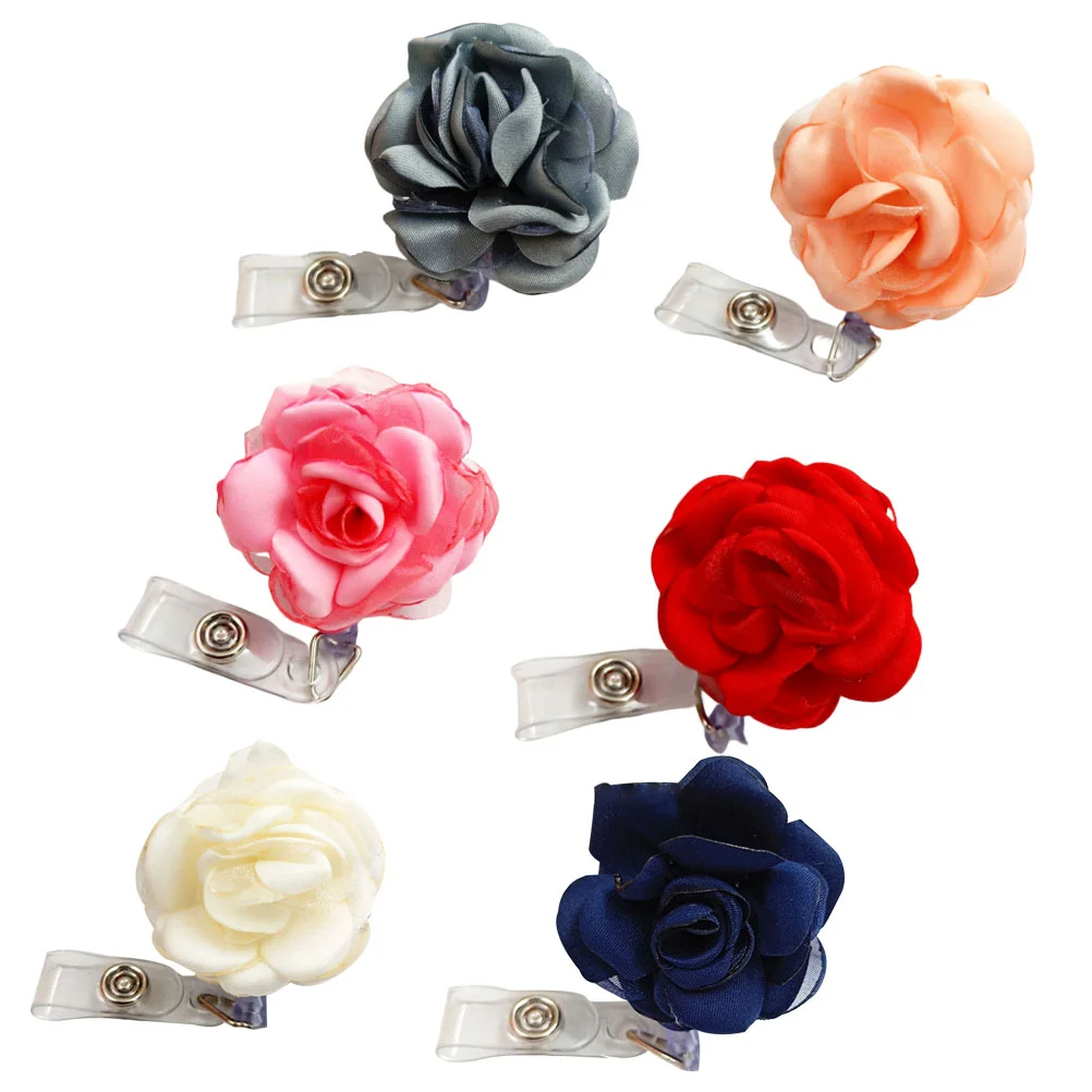 

6pcs Flower Badge Reel Clip ID Name Tag Badge Holder Retractable ID Badge Holder Reel Clip for Men Women Nurse Officer Keychain