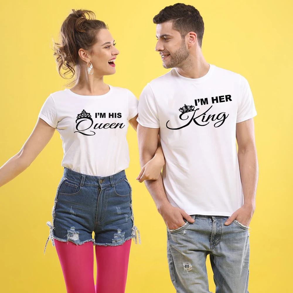 

2019 Summer Lovers Tshirt KING QUEEN Crown Couple T-shirt Women Men Letter Print T Shirts His and Hers Gifts for Loved