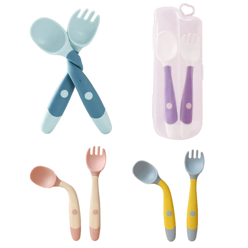 

Baby Children Spoon Fork Set Soft Bendable Silicone Scoop Fork Kit Tableware Toddler Training Feeding Cutlery Utensil
