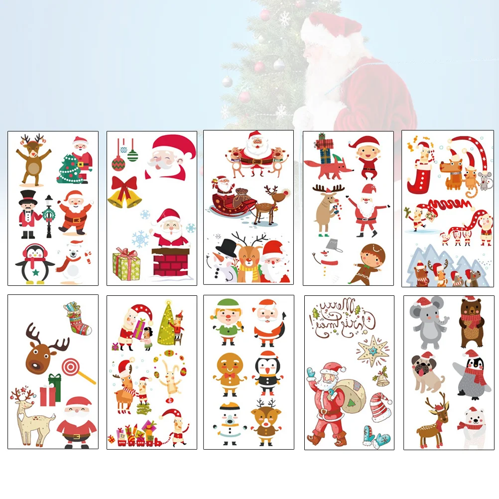 

Stickerchristmas Cartoonsanta Sheetskid Waterproof Decal Woman Clause Body Snowman Girl Reindeer Facial Party