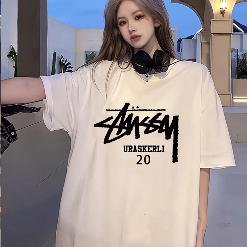 

Retro T-shirt Women's Short Sleeve High Street White Pure Cotton Summer Printing Casual Loose and Simple Western Style Top