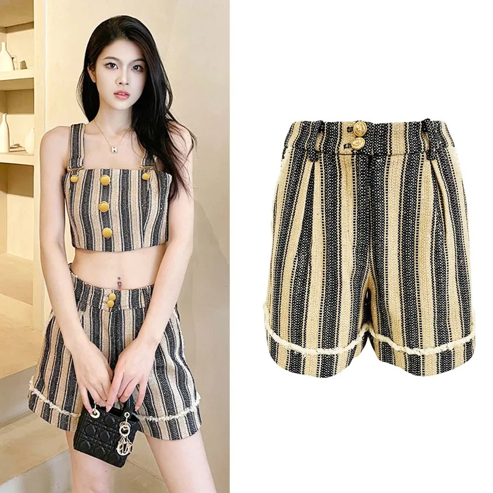 2022 Autumn And Winter New Fashion European And American Star Temperament Commuter Sequin Stripe Loose Fringe Women's Shorts