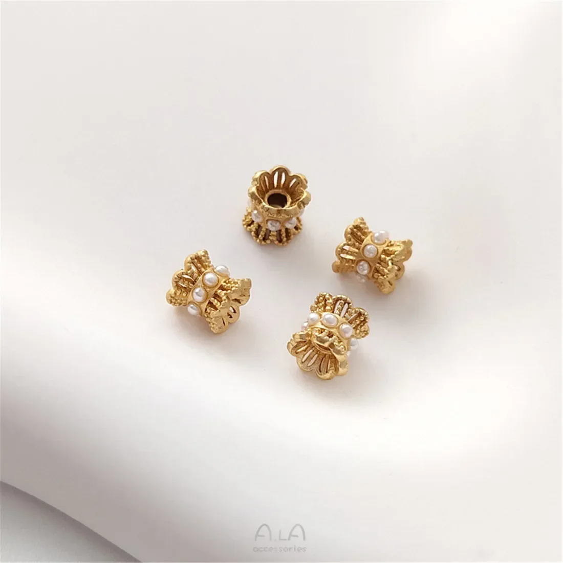 Медная матовая золотая инкрустация в форме цветка с имитацией жемчуга бусины для