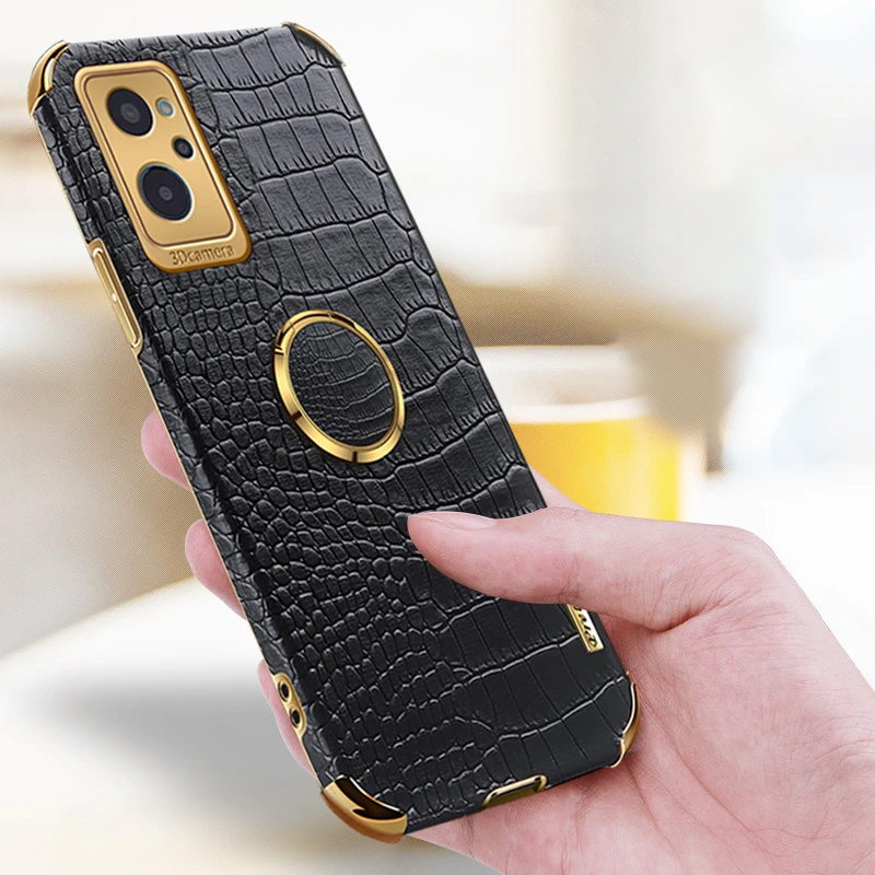 

Crocodile Pattern Plating Phone Case For OPPO Realme 9i 8 Pro 8i GT C21 C15 C12 V15 V13 V5 V3 Shockproof Leather Soft TPU Cover