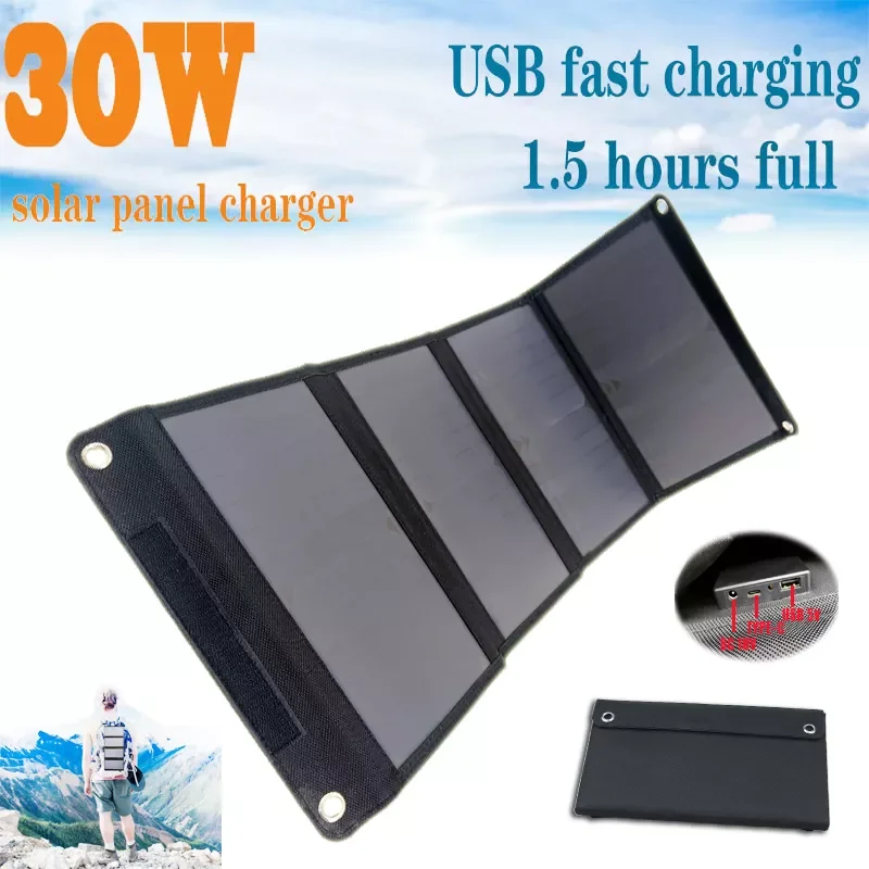 

30W Solar Panels Portable Folding Foldable Waterproof Dual 5V/2.1A USB DC 18V 12V Solar Panel Charger for Phone Car RV Battery