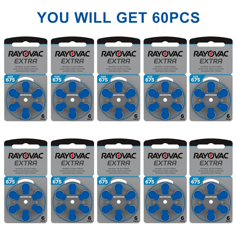 60PCS RAYOVAC EXTRA Zinc Air Hearing Aid Batteries 1.45V 675A A675 675 PR44 Battery images - 6