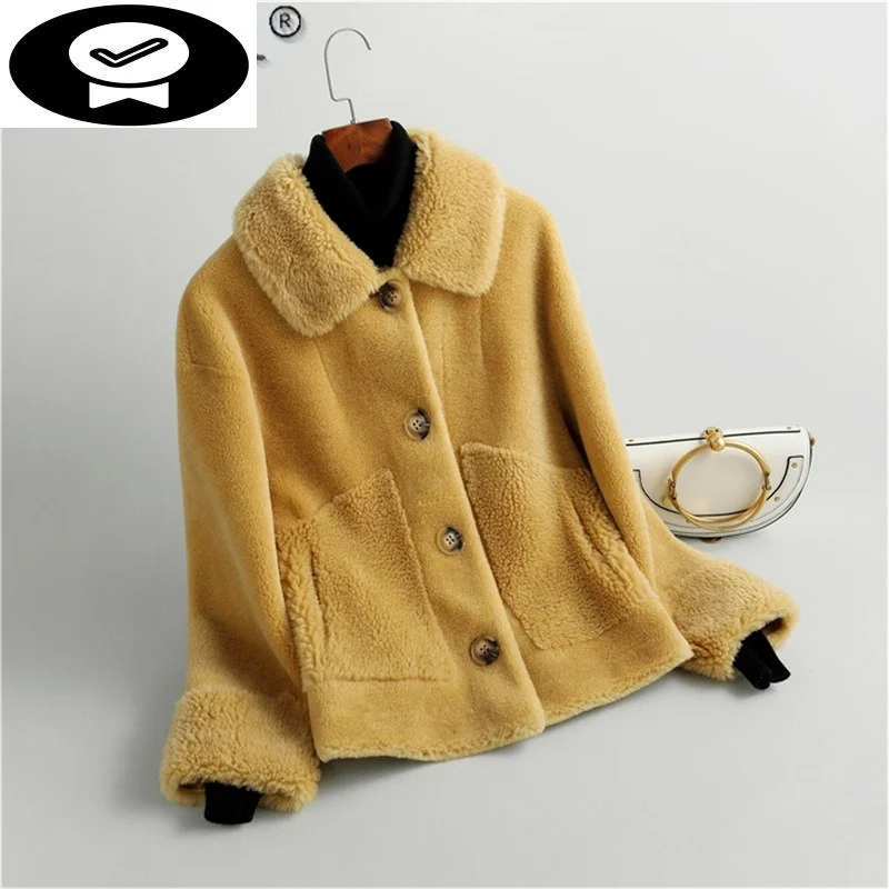 

Jackets Short Real Wool Women Autumn Winter 2023 Elegant Sheep Shearling Coat Female Korean Style Casaco Feminino Gxy637