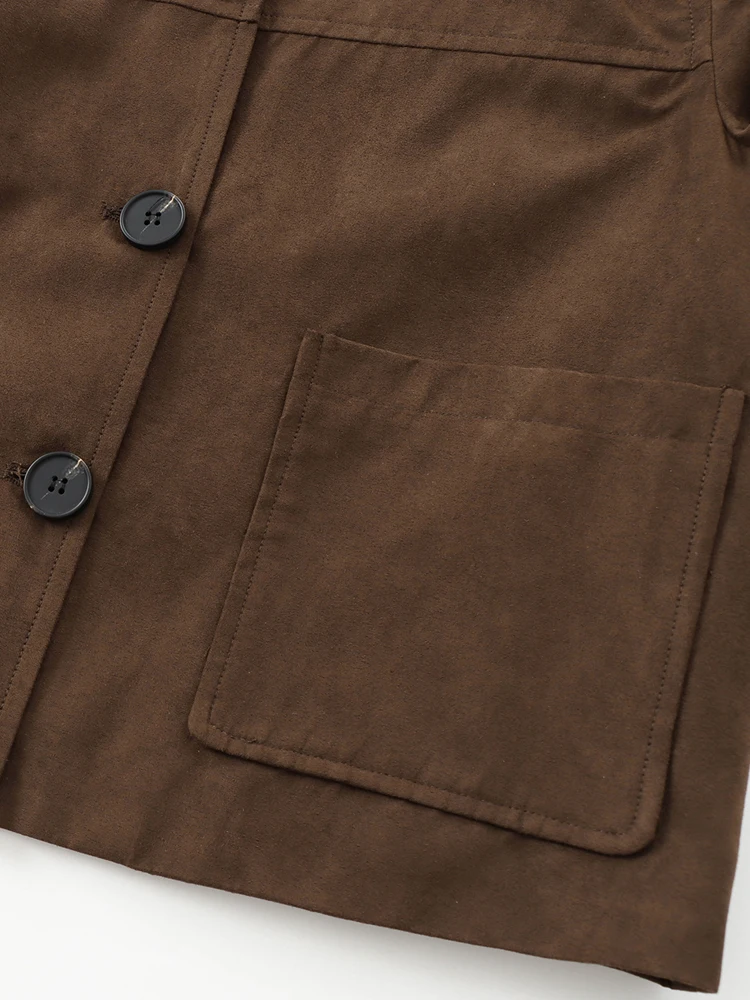 Куртка KAOPU ZA Женская замшевая винтажная верхняя одежда с лацканами и длинным