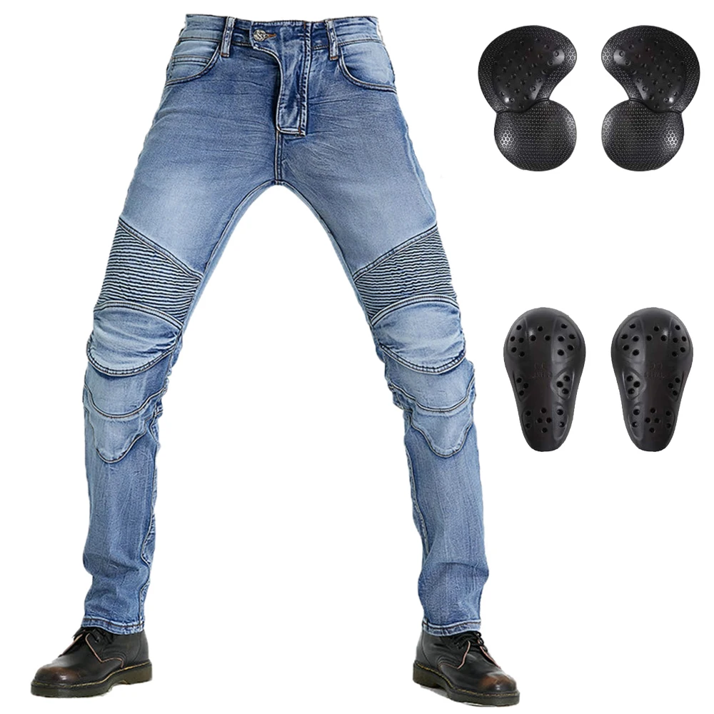 LOMENG Men Motorcycle Riding Pants Motorbike Motocross Jeans Cycling CE knee Hip Removable Armored Slim Stretch Pants LMPM04