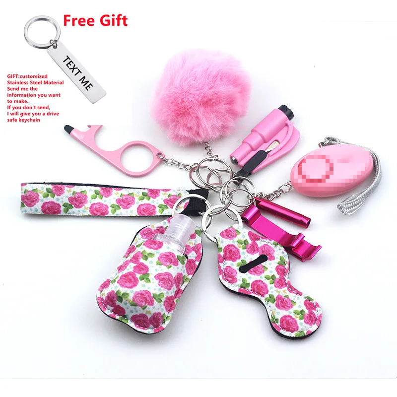 Free Customized Gift 10pcs Women Security Alarm Self-Defence Keychain Set Multi-Function Keyring Girl's Safety Insurance Gifts