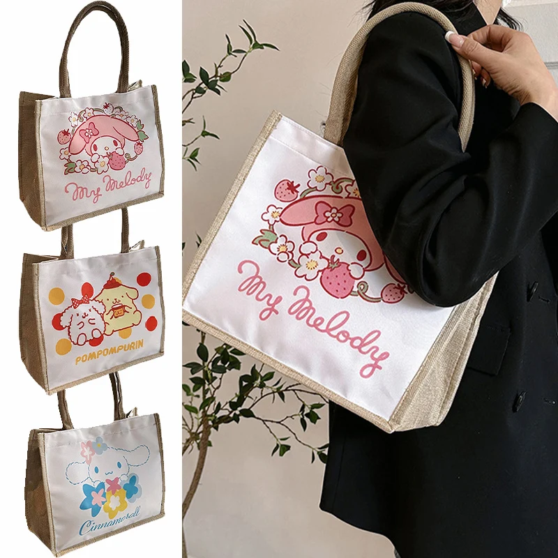 

New Fashion Retro Women Handbag Kawaii Sanrio My Melody Hello Kitty Anime Print Large Capacity Exquisite Girl Shoulder Bag Gift
