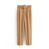 women fashion solid color sashes casual slim pants chic business trousers female fake zipper pantalones mujer retro pants p575