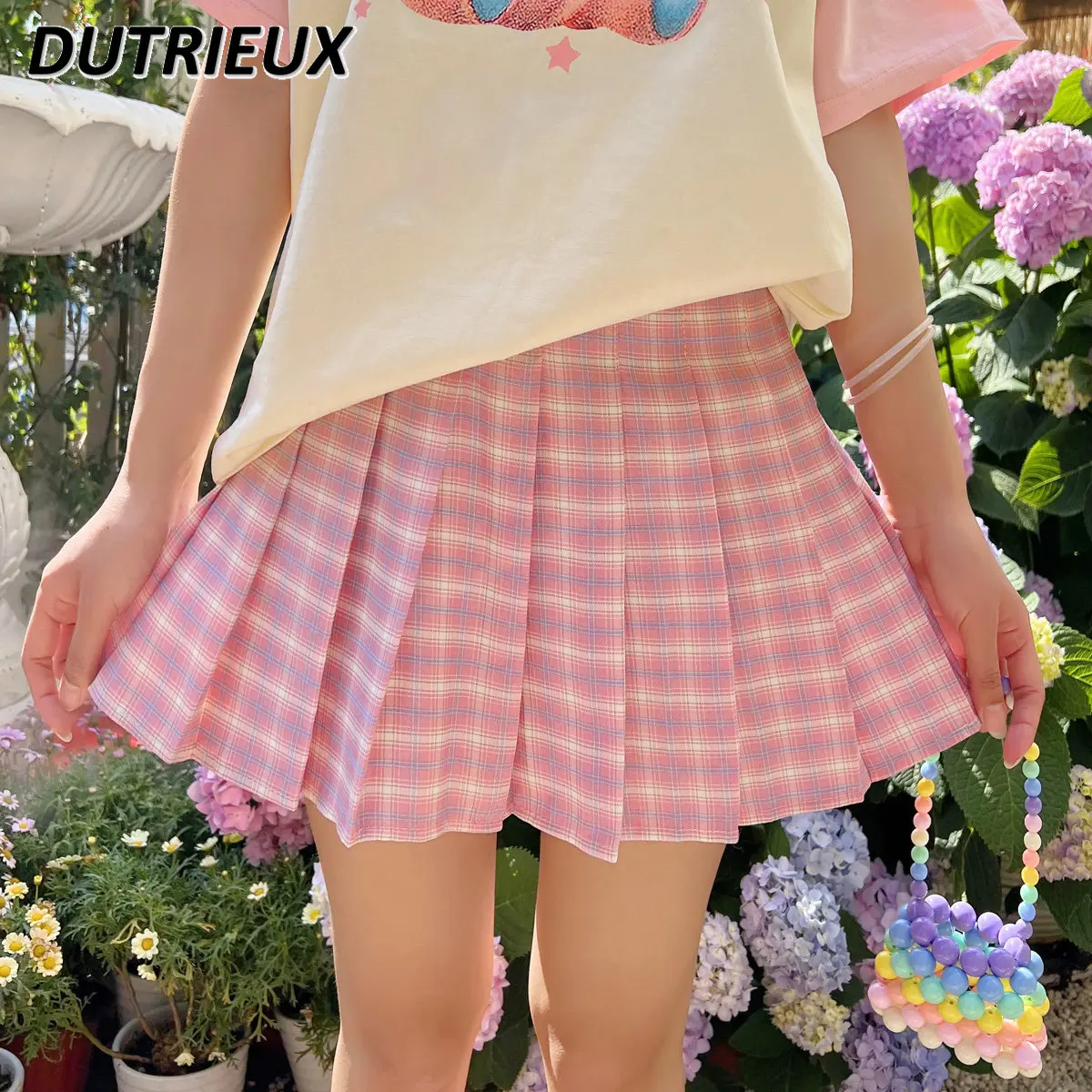

2023 Summer New Mini Skirt Korean College Style All-Matching A- Line Pleated Skirt Exposure-Proof Short Skirt for Women