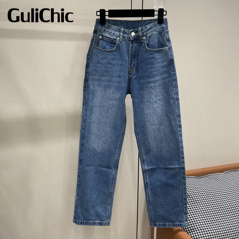 11.26 GuliChic Women Fashion Back Pocket Letter Embroidery Straight Jeans