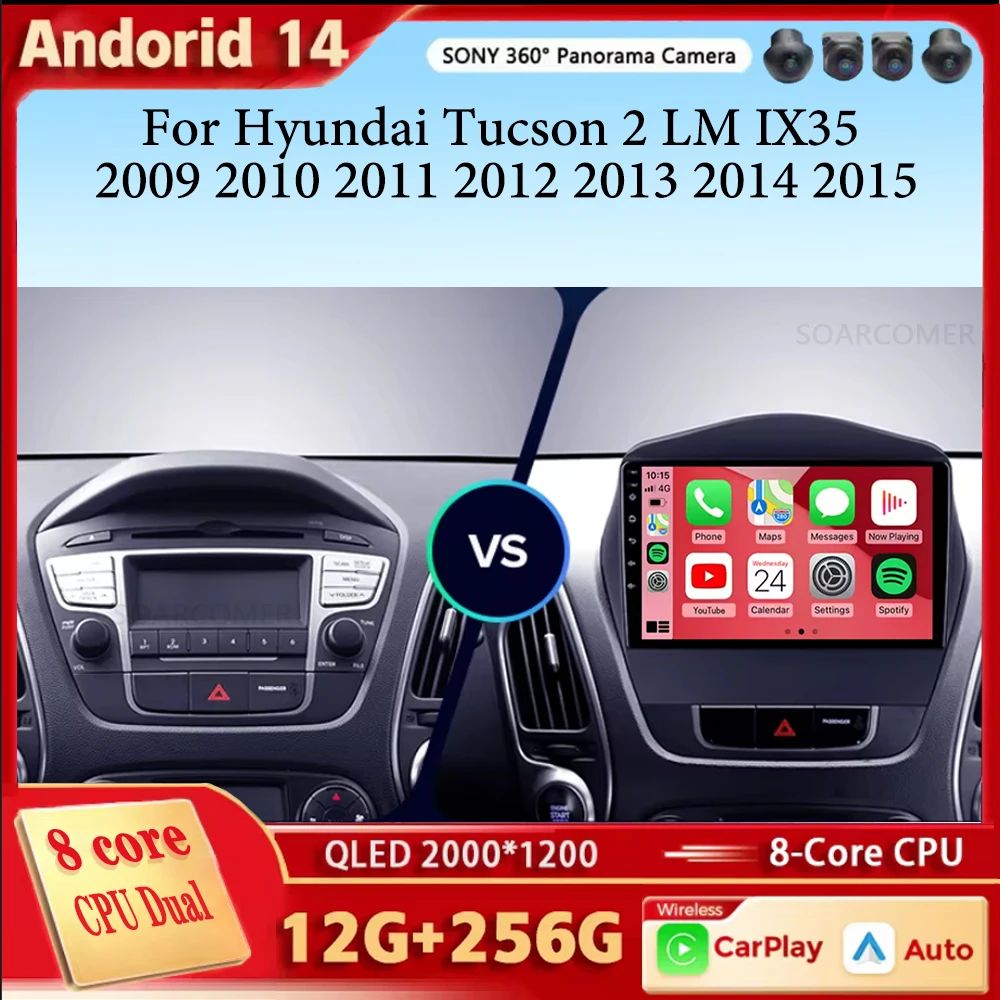 Android 14 WIFI 4G Carplay DSP Автомобильное радио для Hyundai Tucson 2 LM IX35 2009 2010 2011 2012 2013 2014 2015