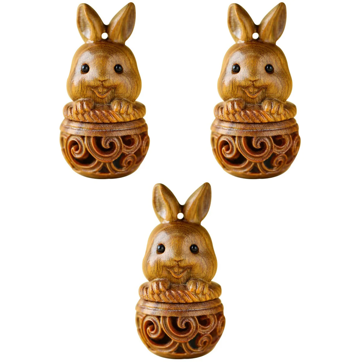 

3 PCS Sachet Pendant Wooden Rabbit Hollow Essential Oul Diffuser Key Chain Car Sandalwood Mini Oils