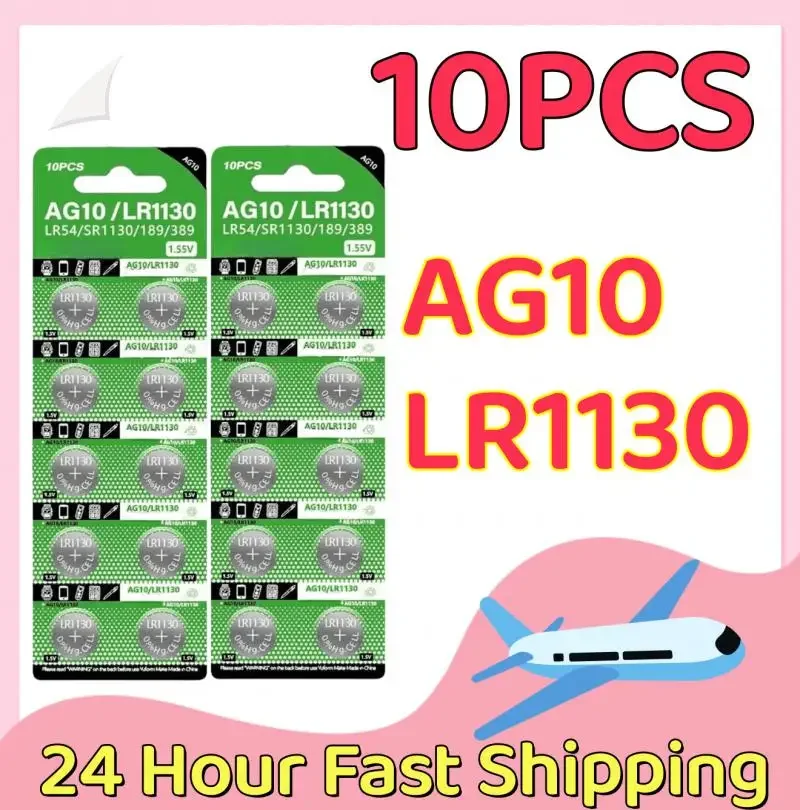 Аккумуляторная батарея 1 55 В AG10 LR1130 SR54 389 190 SR1130 AG13 LR44 10 шт