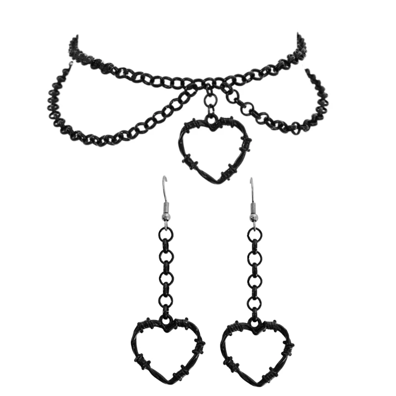 

Barbed Wire Heart Choker Necklace Earrings Thorn Pendant Earrings Necklace 264E