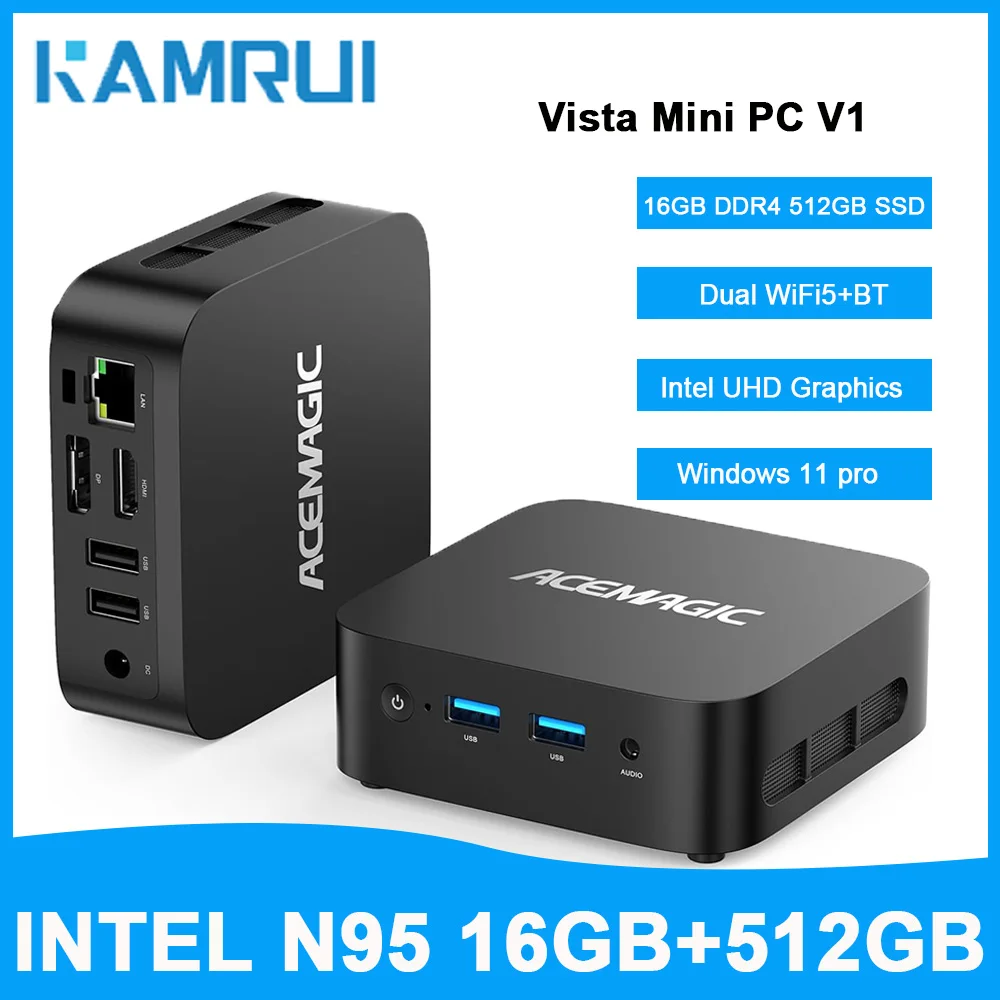Фото KAMRUI Мини-ПК Windows11 pro Intel N95 До 3,4 ГГц 16 ГБ DDR4 512 ГБ PCIe M.2 SSD До 3,4 ГГц UHD 4K HDMI DP Dual WiFI5 Micro Pc №1
