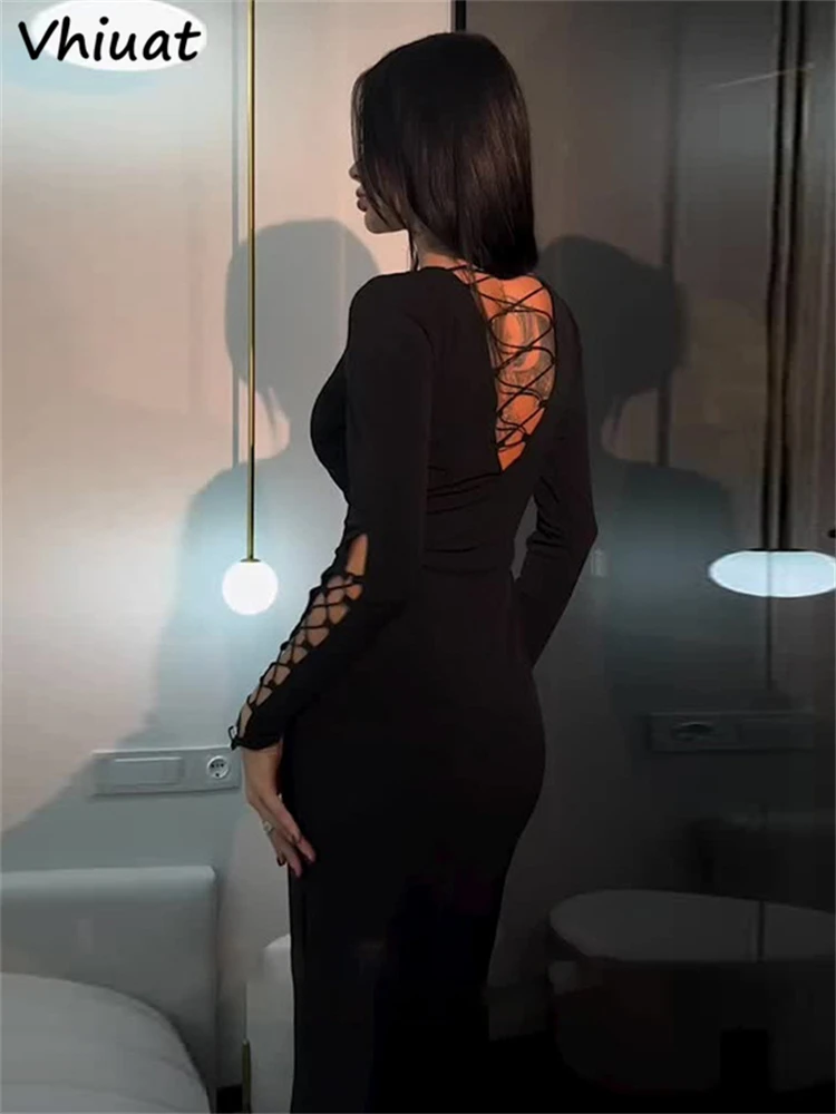 Женское облегающее платье с длинным рукавом и круглым вырезом Vestidos Club Party