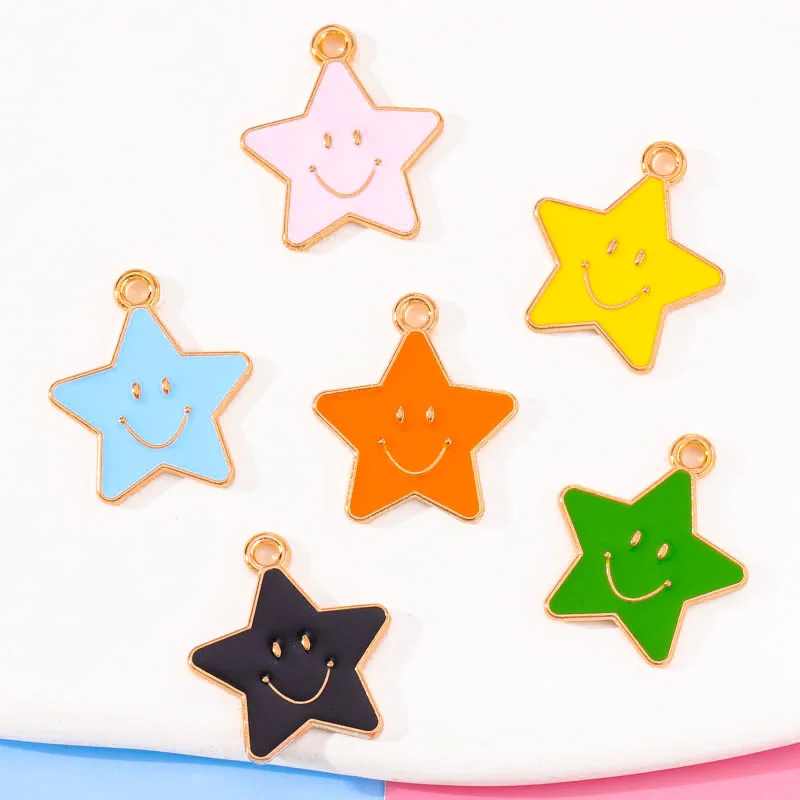 

20Pcs/Set 17*20mm Enamel Alloy Star Pentagram Smile Pendant DIY Necklace Bracelet Earring Ornament For Jewelry Making Accessory