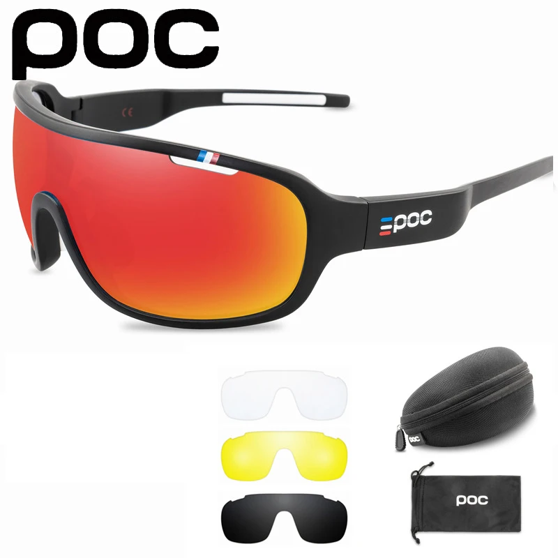 

4 Lenses Set POC UV400 Cycling Sunglasses Outdoor Sports Glasses Men Women MTB Road Bike Eyewears Mountain Bicycle Goggles