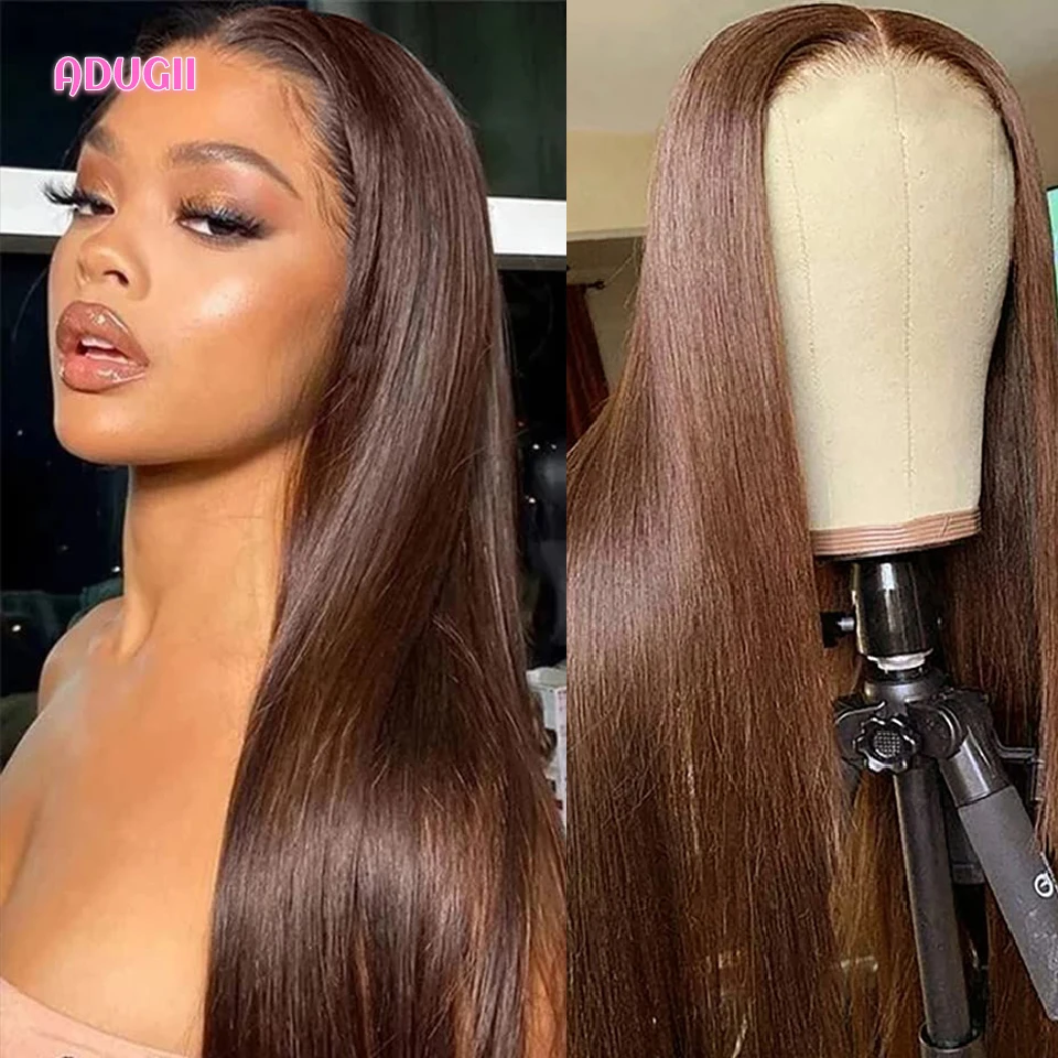 Chocolate Brown Straight Lace Front Human Hair Wig Brazilian Remy Hair Closure Wigs For Women 28 30 Inches Transparent Lace Wig