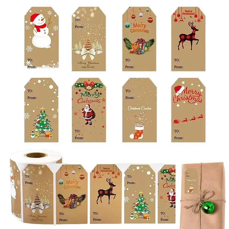 

Самоклеящиеся рождественские этикетки для подарков, 300 шт., Счастливого Рождества, искусственная прямоугольная специальная форма, бирки, на...