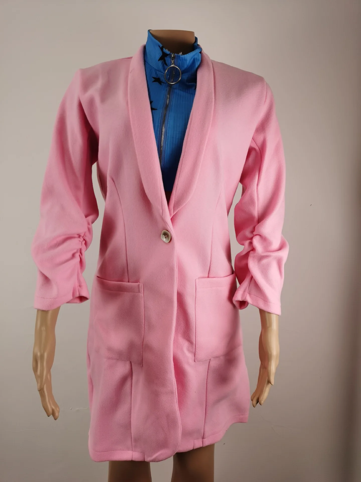 Blazer for Women 2023 Autumn and Winter New Three Quarter Sleeve Medium Long Pocket Coat Blazer Women