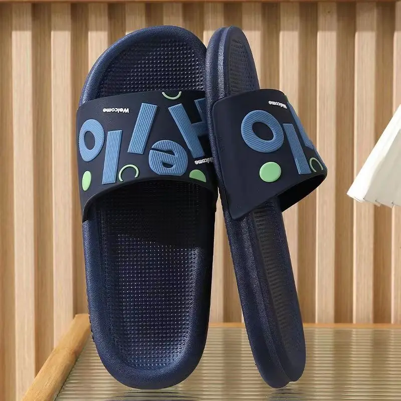 

Men's Summer One Word Casual Slippers Soft Bottom Non Slip Silent Home Casual Slippers Large Size Anti Odor Bathroom Slippers