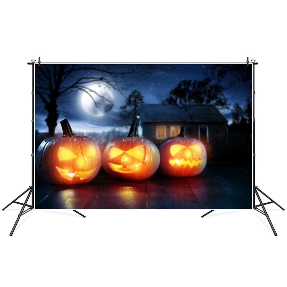 

Фон для фотосъемки с изображением тыквы фонарей Призрачного дома на хэллоуин фотография на заказ Луна фотобудка