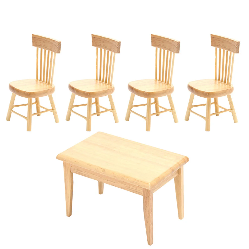 

Water Table Toys Mini Dining Set Kitchen Playhouse Wood Wooden Chair Model Furniture Simulated Desktop Decoration Child