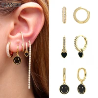 tiande silver color gold plated dangle earrings for women black enamel piercing hoop drop earring 2022 fashion jewelry wholesale