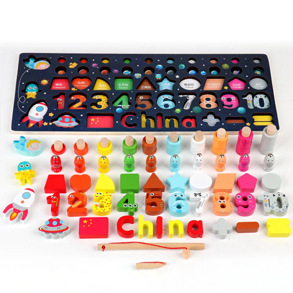 

Wooden Fishing Logarithmic Board Montessori Early Education Number Shape Matching Cognitive Educational Toys Math Teaching Aids