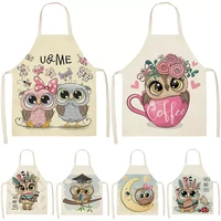 owl flower cartoon pattern printed cotton and linen female apron household daily kitchen cooking and baking oil proof bib