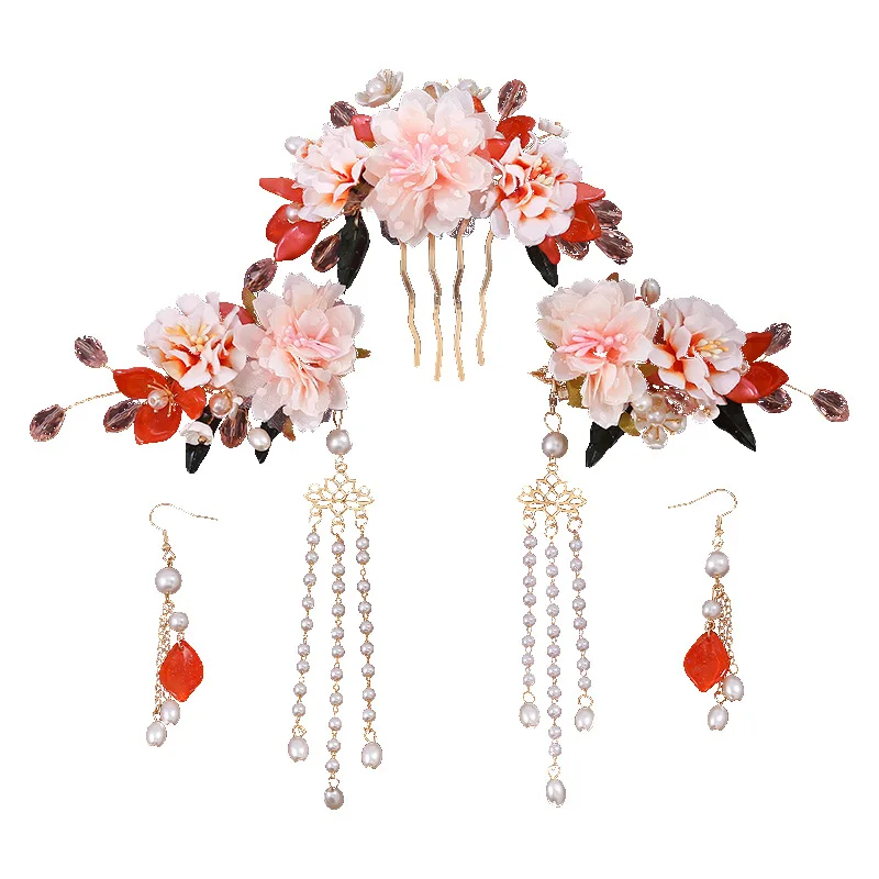 Китайский цветок ханьфу заколка для волос серьги набор расчесок свадебный
