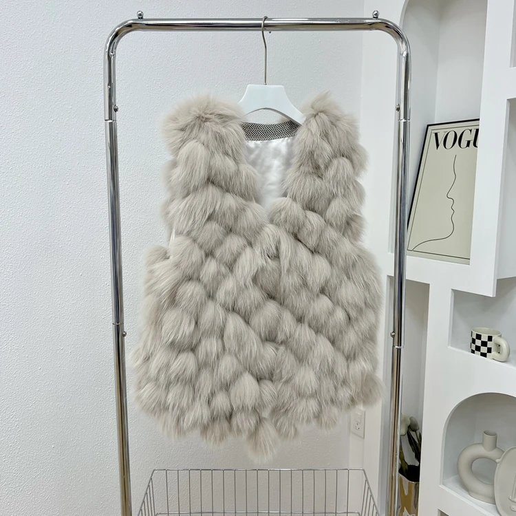 2022 New Fashion Real Fox Fur Vest Women Knitted Sleeveless Fur Gilet Natural Fox Fur Jacket Luxury Coat High Quality Streetwear